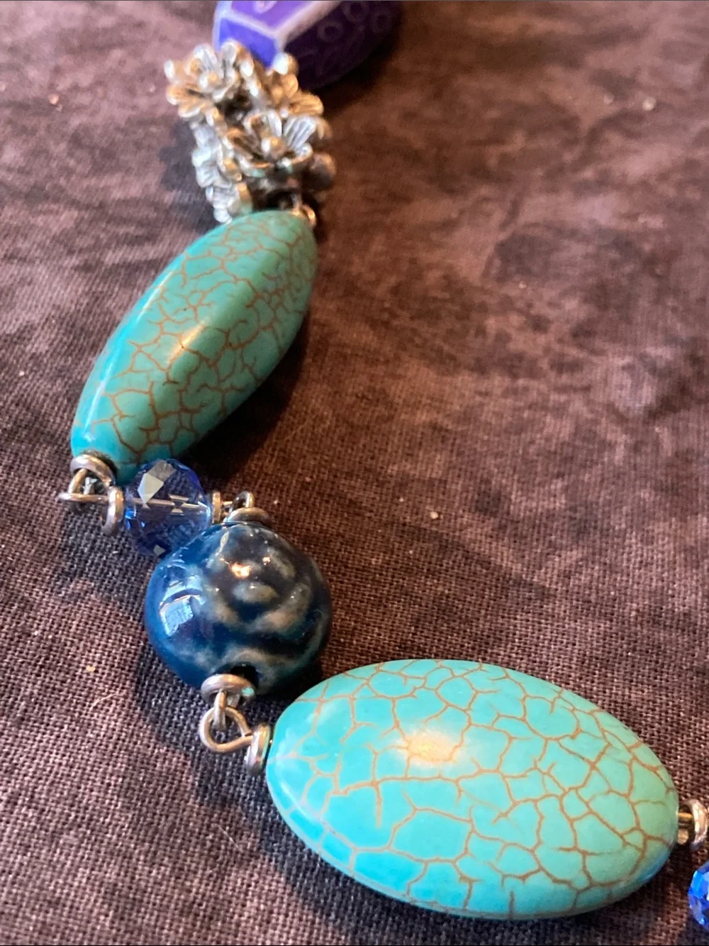 Multicolor Bead Necklace - Shades of Turquoise & Purple